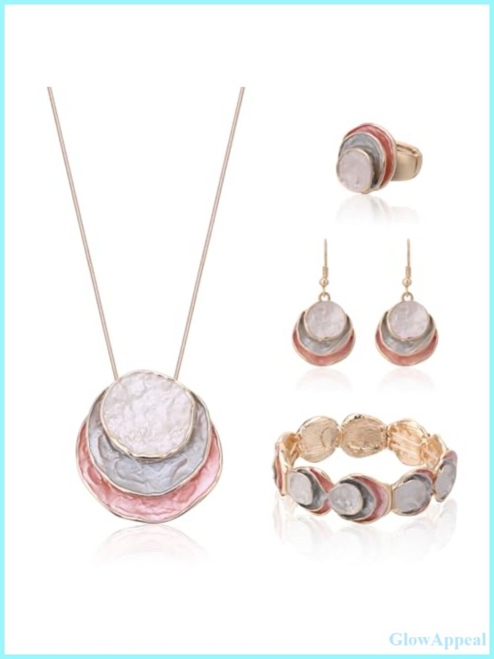 Western Turquoise Jewelry Set 4 Pcs Boho Navajo Necklace Earrings Bracelet Ring